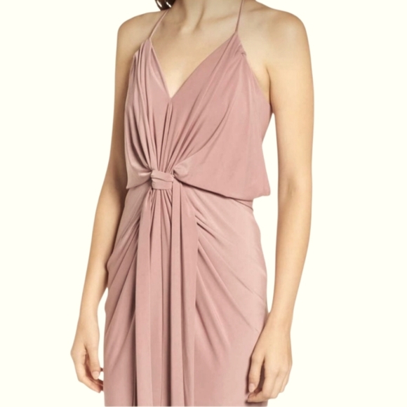 Misa Los Angeles Domino Midi Twist Knot Tie Dress Luxury Dusty Plum Celeb Style - Picture 1 of 10